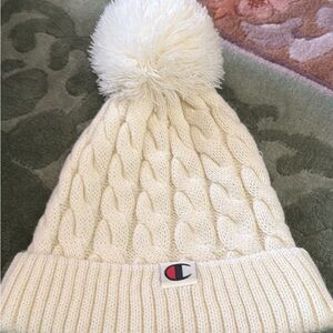 Champion Cream Cable Knit Pom Pom Beanie